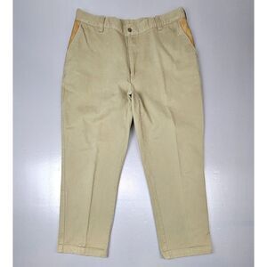 Orvis‎ Jeans Mens 38x29. Khaki Leather Trim Straight Leg Pants.